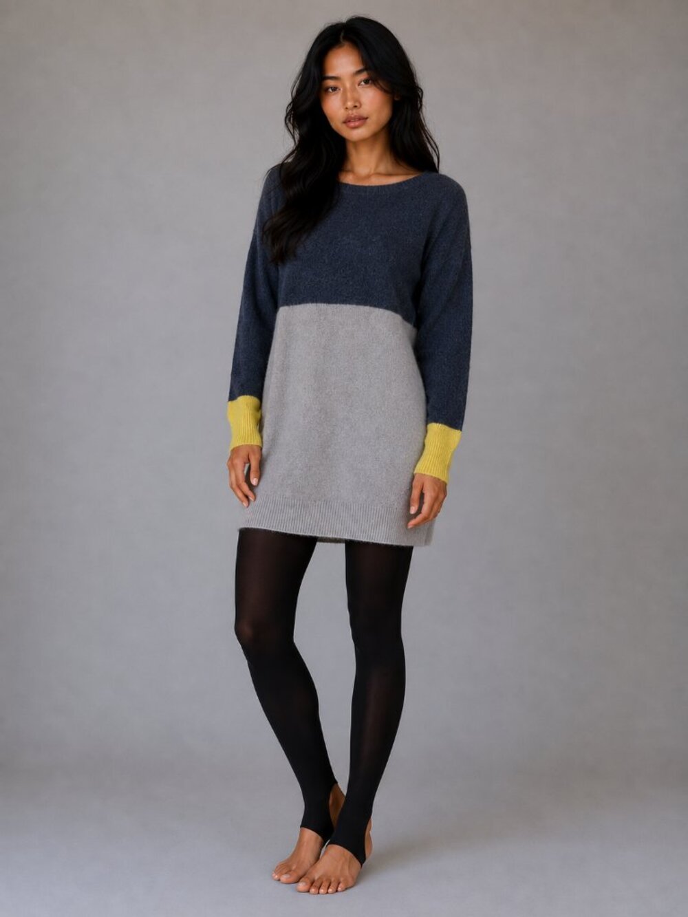 Lambs wool Celtic & Co Sweater W/ M Grey Tan Yellow Color block Tunic LN/NWOT